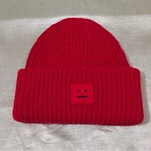Acne Studios Face Patch Beanie - Red